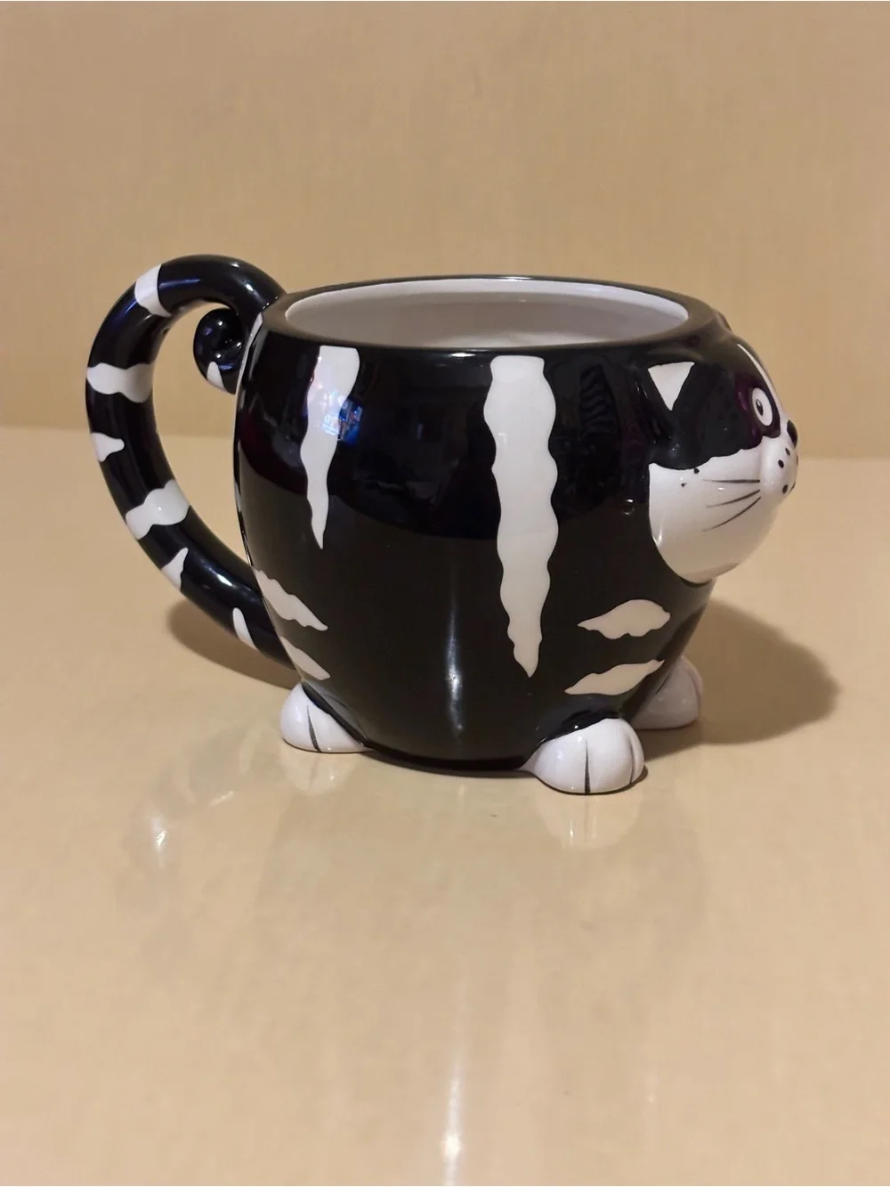 Pier 1 Imports Black & White Striped Chubby Cat Mug. Ceramic